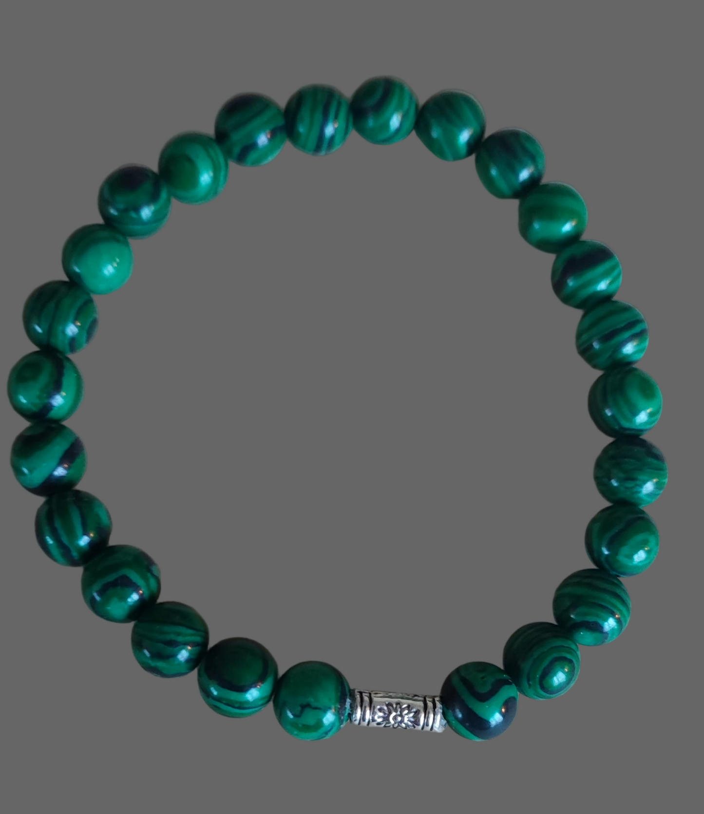 Bracelet homme perles vertes sapin et intercalaire argenté - Bijou artisanal